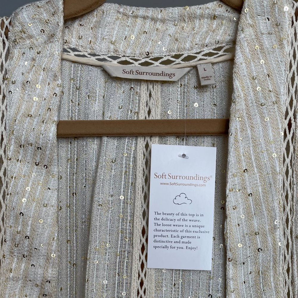 Soft Surroundings Womens Cover up Glamour Topper Gold Sequin Cream - Large